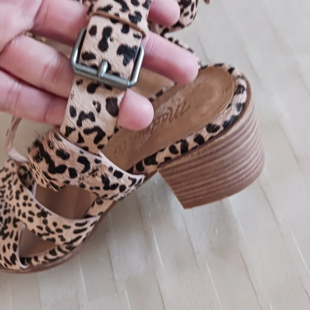 Madewell Leopard Print Tan and Black Block Heel Sandals